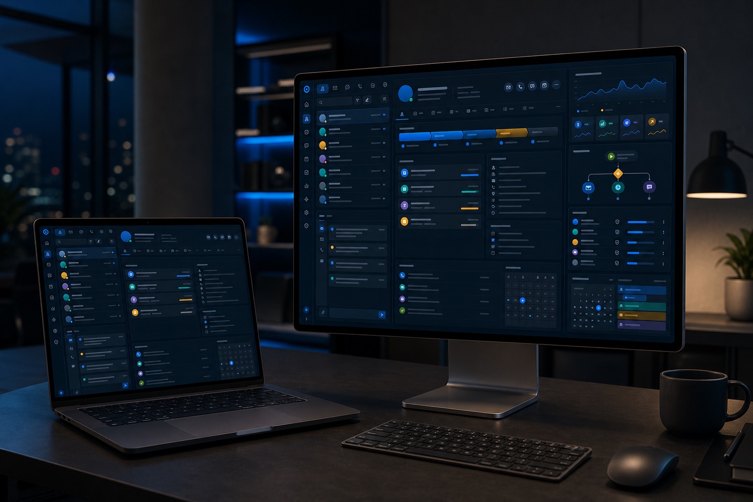 Vasiona CRM platform displayed on a MacBook Pro and desktop monitor