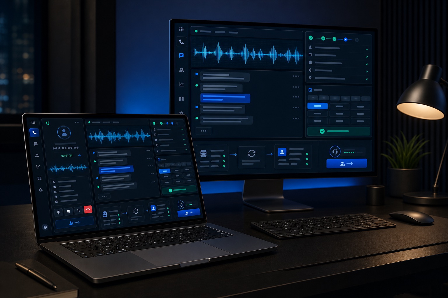 Vasiona Voice konzola prikazana na MacBook Pro računaru i desktop monitoru